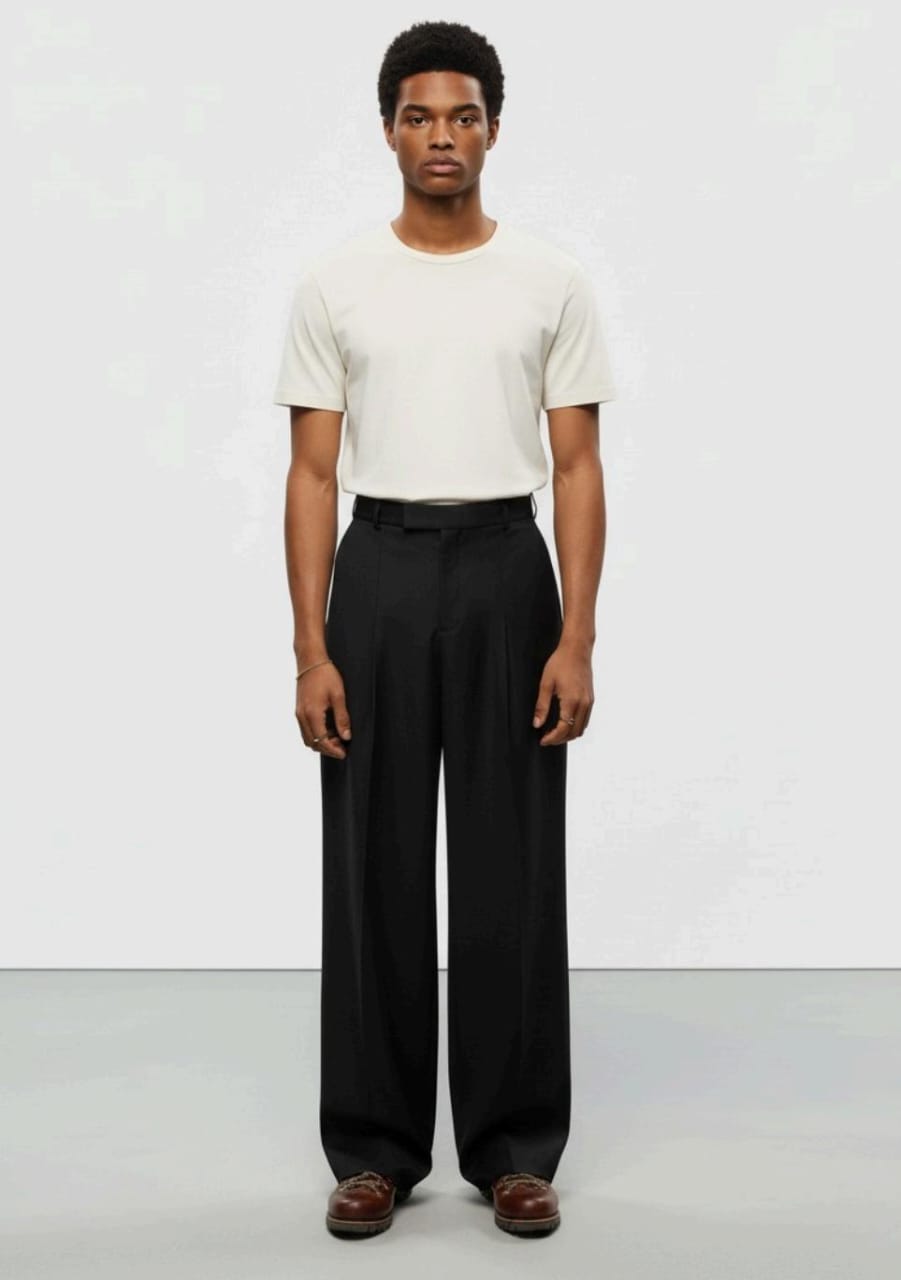 Mens Black Peleted Widelege Pants