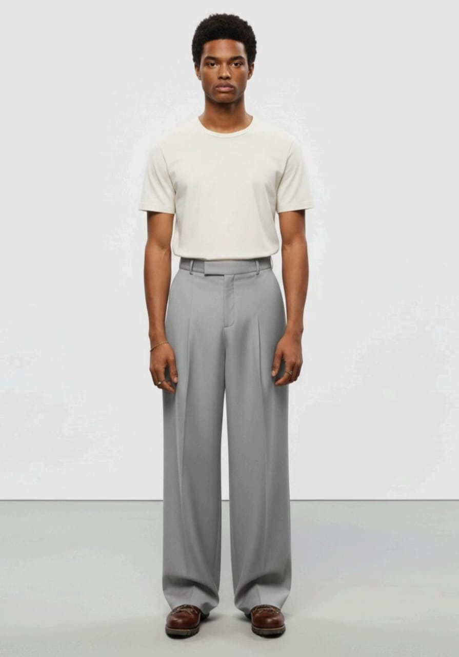 Mens Grey Peleted Widelege Pants
