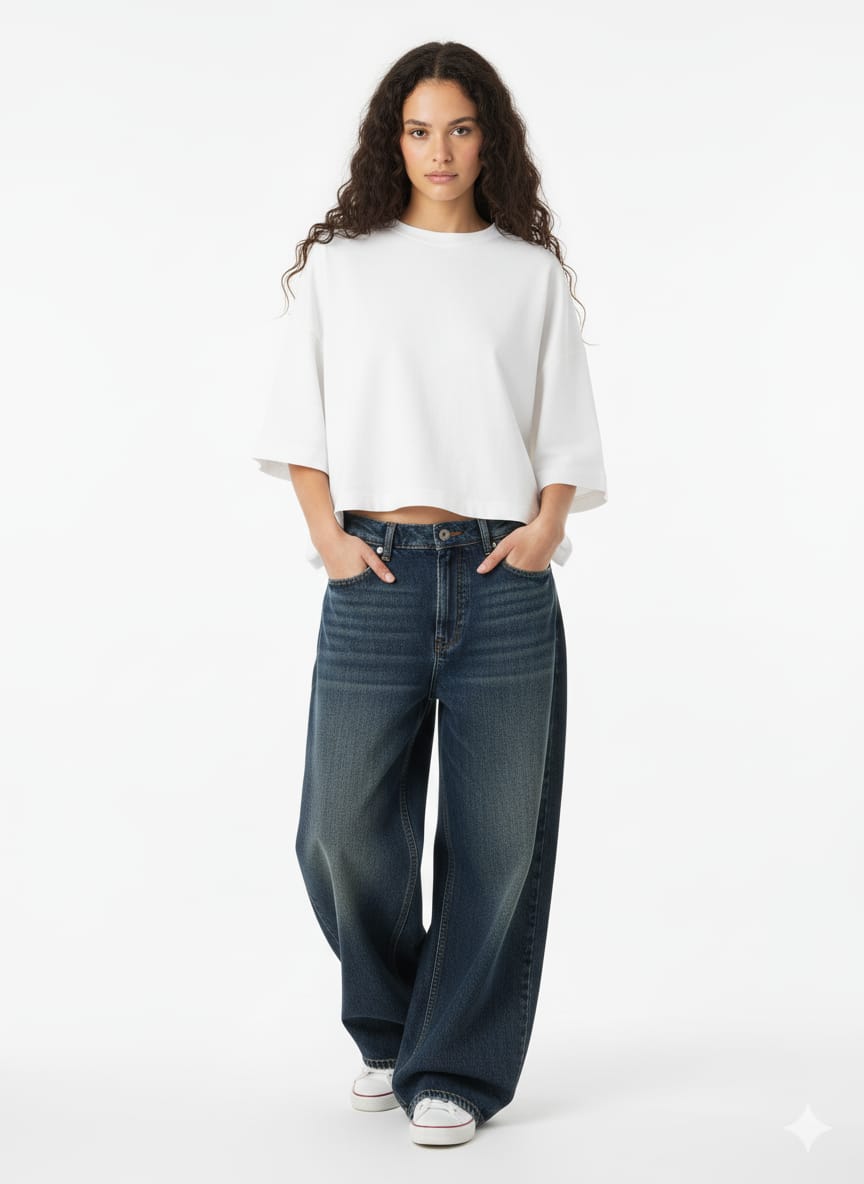 Dark Blue Wash Oversized Denim Pants