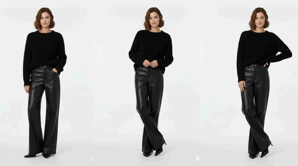 Black Wide-Leg Leather Pants