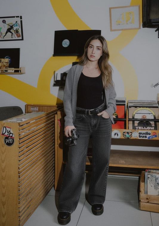 Washed Black wide-leg Denim Pants