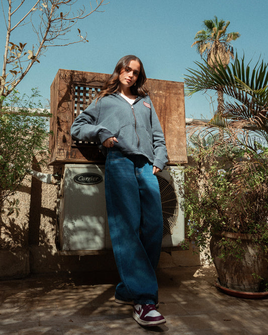 Mid-Wash Wide-Leg Denim Pants