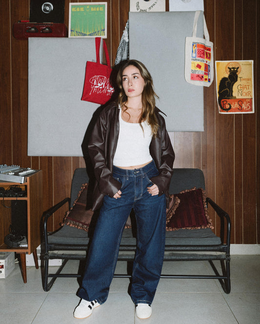 Dark Blue Wash Wide-Leg Denim Pants