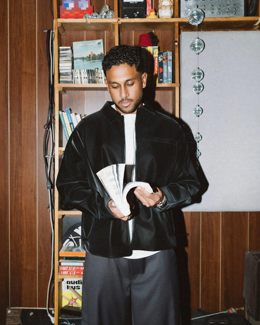 Black Collar Black Leather Jacket