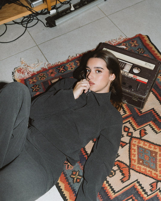 Womens Grey Ribbed Jacquard Sweatshirt