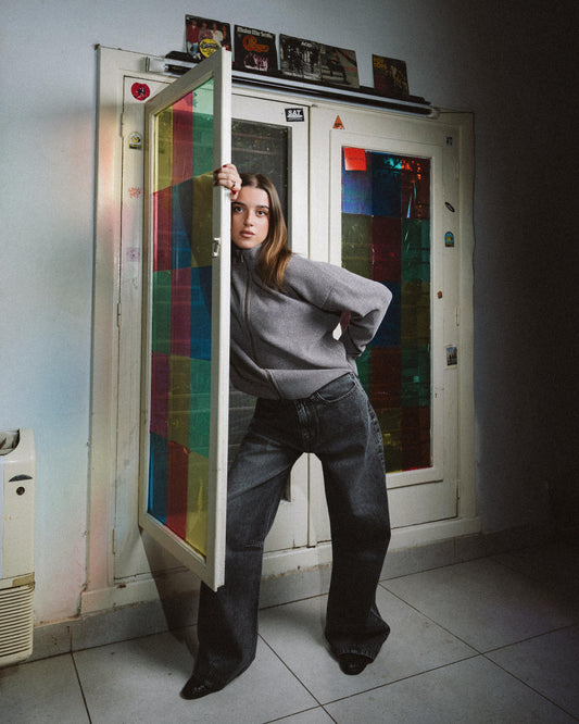 Grey Full Zip Knitted Pullover