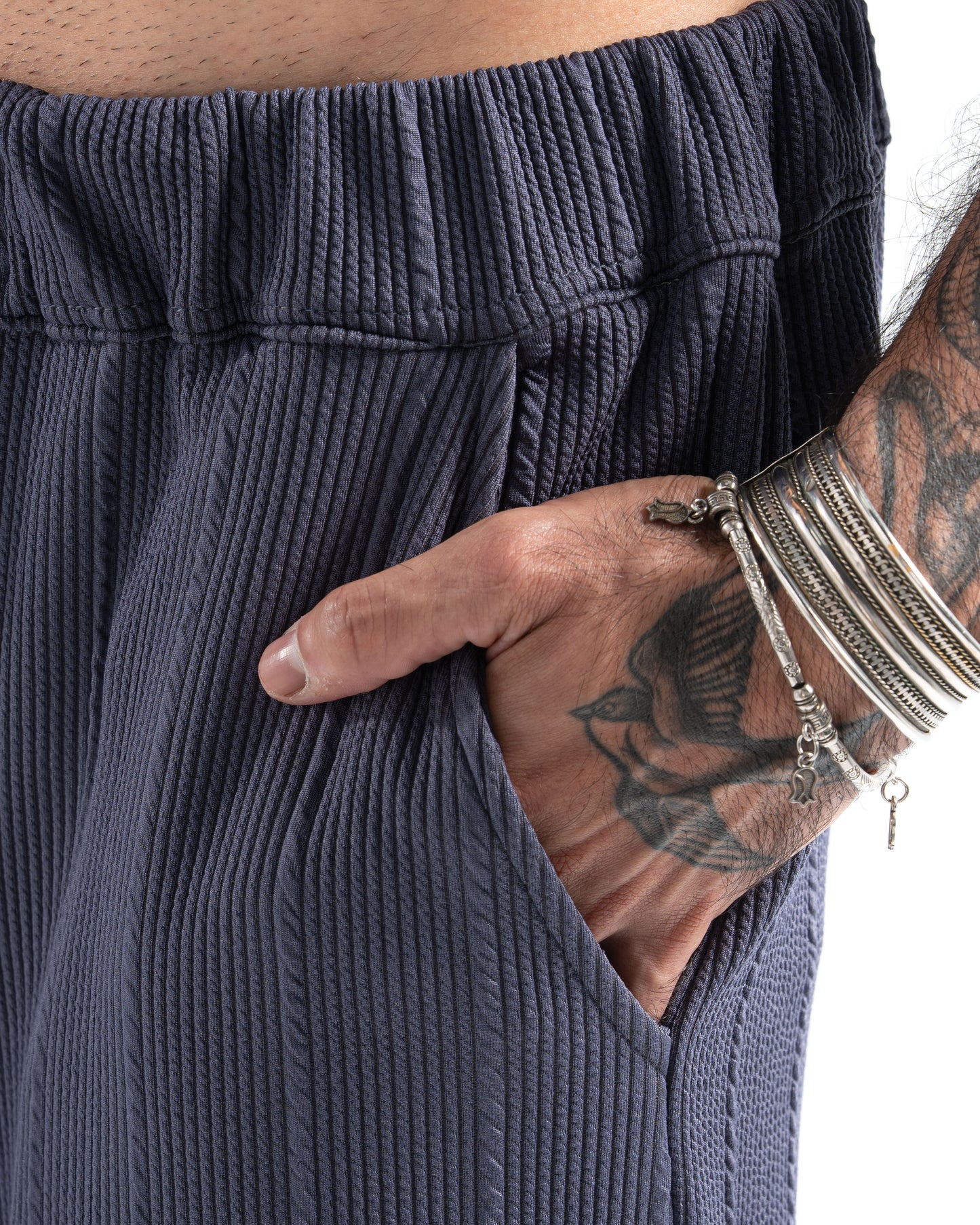 Grey Wide-Leg Pinstripe Pants