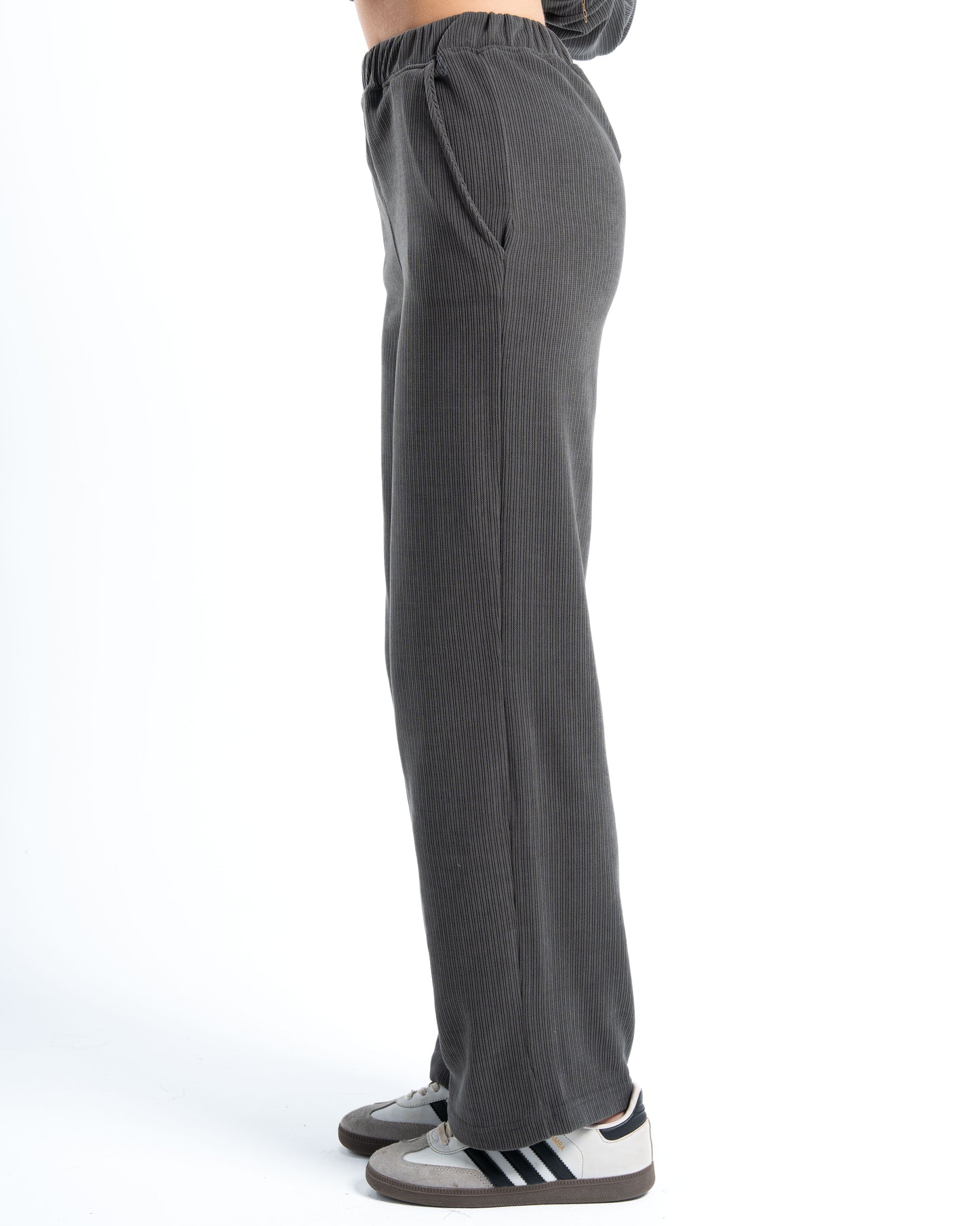Womens Grey Ribbed Jacquard Pants