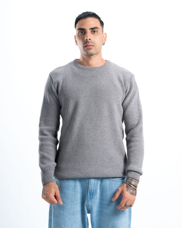 Grey Round Knitted Pullover