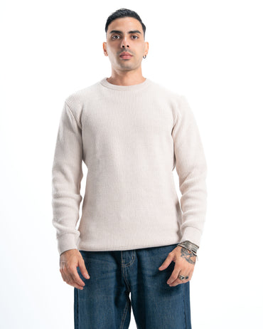 Beige Round Knitted Pullover