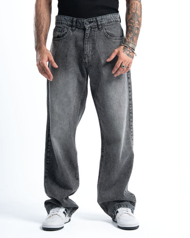 Dark Grey Wash Wide-Leg Denim Pants