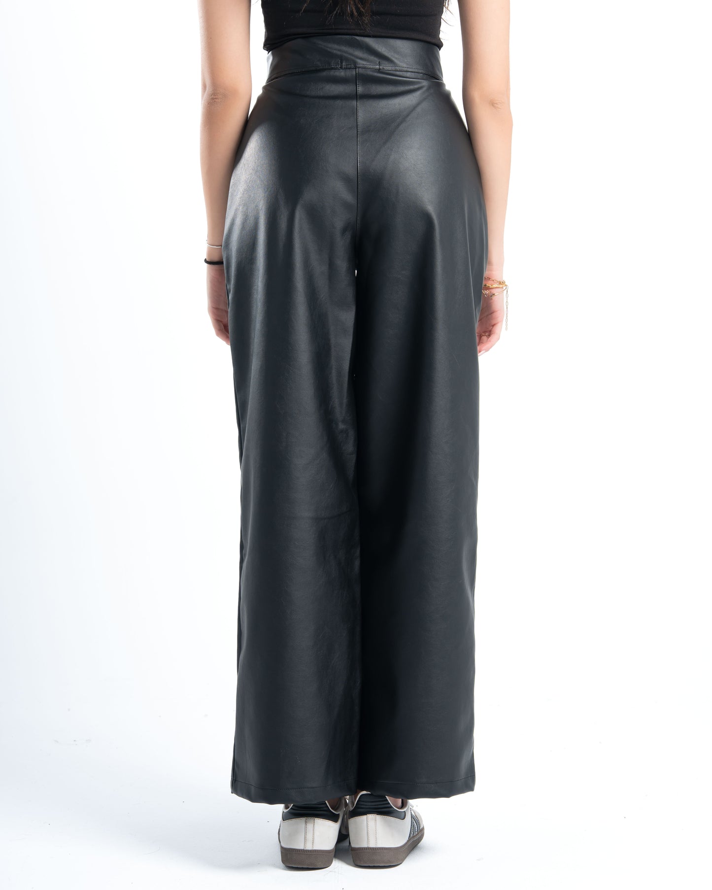 Black Wide-Leg Leather Pants