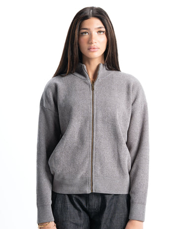 Grey Full Zip Knitted Pullover