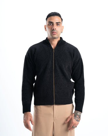 Black Full Zip Knitted Pullover
