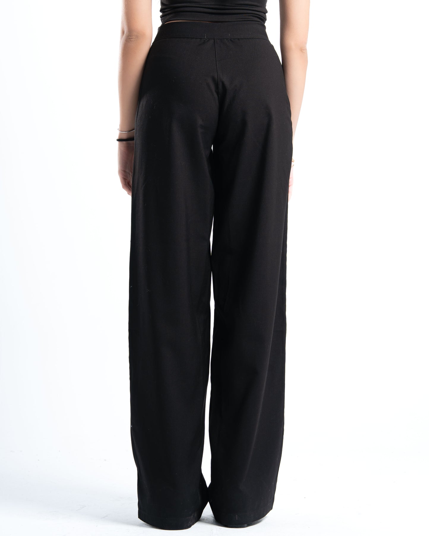 Womens Black Pleated Wide-leg Pants