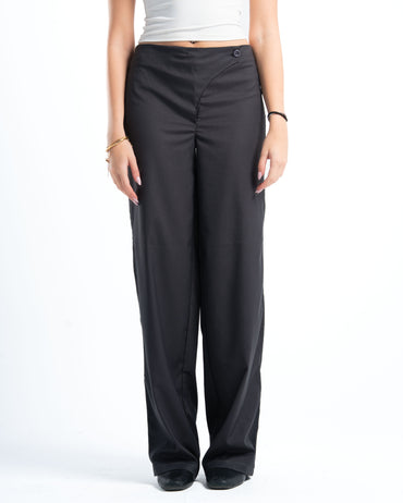 Womens Grey Cross-Waist Pleated Pants