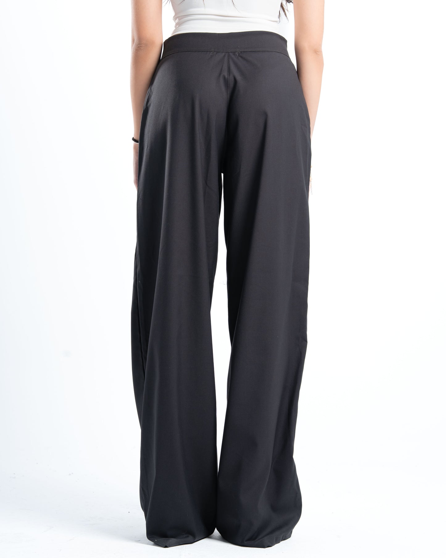 Womens Grey Pleated Wide-leg Pants