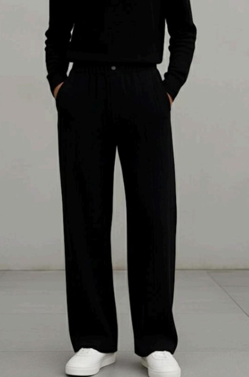 Mens Black Washed Wideleg Pants