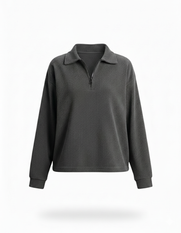 Womens Grey Ribbed Jacquard Sweatshirt