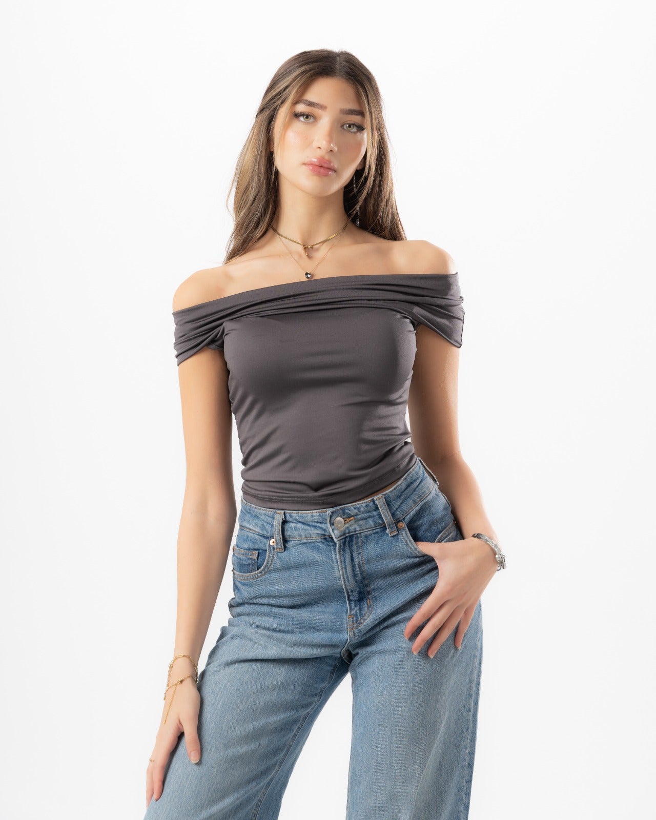 Grey Off-Shoulder Top