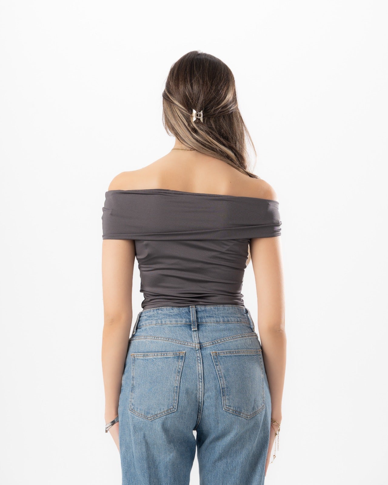 Grey Off-Shoulder Top