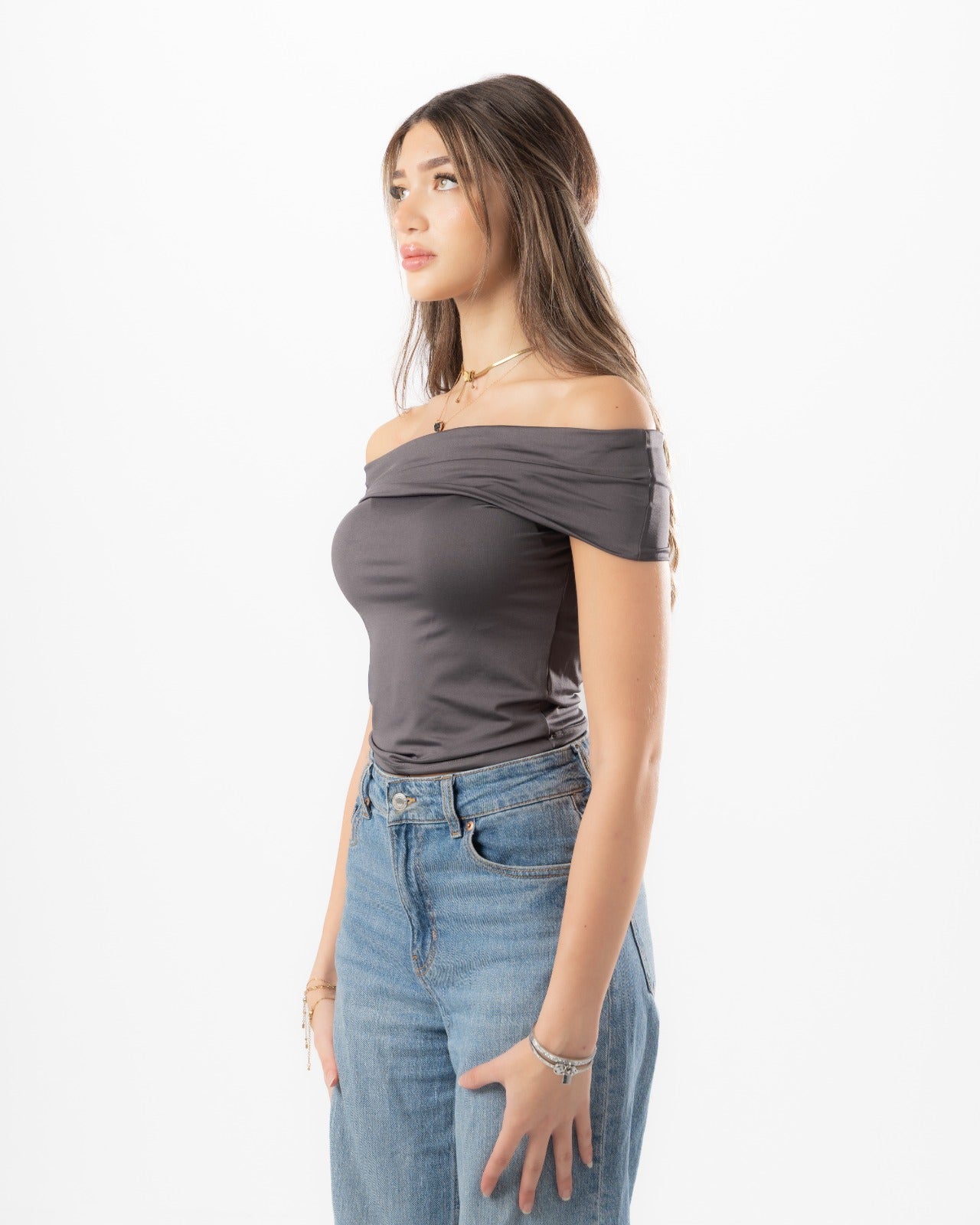 Grey Off-Shoulder Top