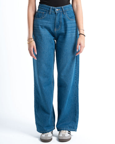 Mid-Wash Wide-Leg Denim Pants