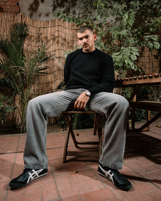 Silver Grey Wash Wide-Leg Denim Pants