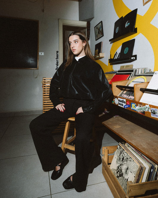 Womens Elastic Hem Black Leather Jacket