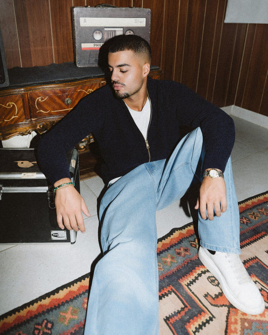 Navy Full Zip Knitted Pullover