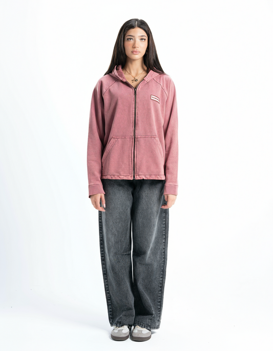 Pink Vintage Wash Zip-Up Hoodie