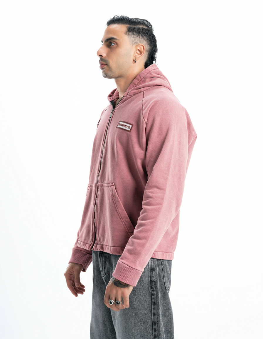 Pink Vintage Wash Zip-Up Hoodie