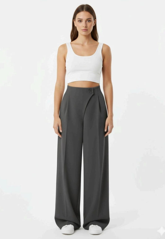 Womens Grey Plaeated With Wistband Detall