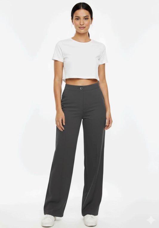 Womens Grey Pleated Widelege Pants