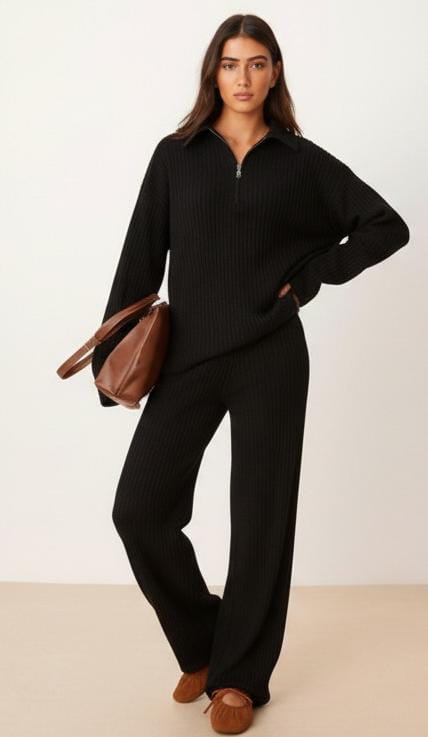 Womens Black Ribbed Jacquard Pants