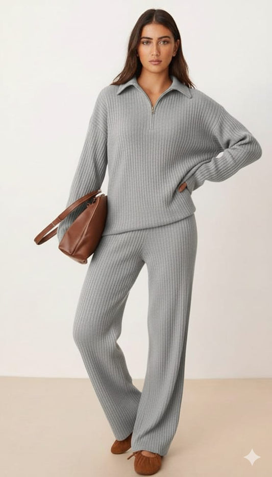 Womens Grey Ribbed Jacquard Sweetshirt
