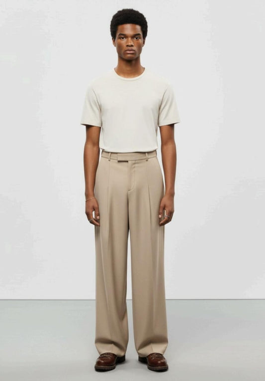 Mens Biege Peleted Widelege Pants