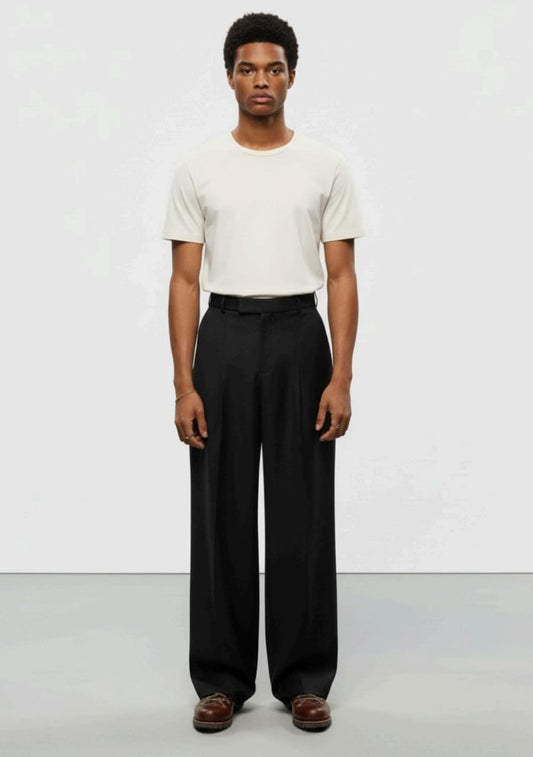 Mens Black Peleted Widelege Pants
