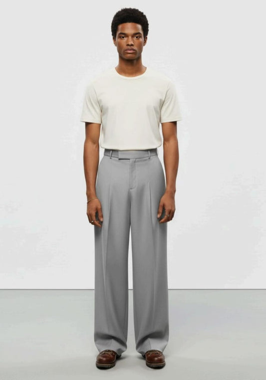 Mens Grey Peleted Widelege Pants
