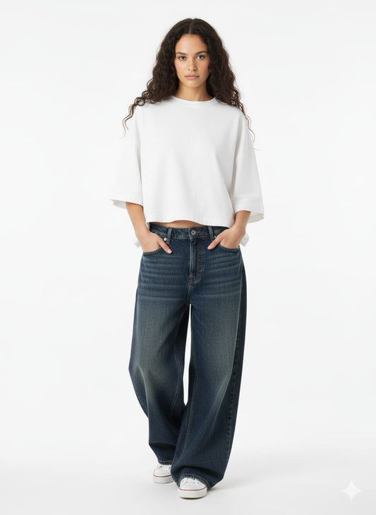 Dark Blue Wash Oversized Denim Pants