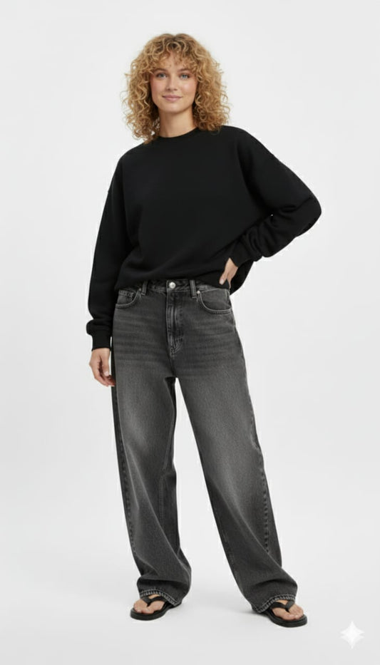 Dark Grey Wash Oversized Denim Pants