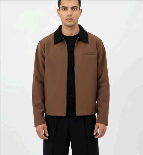 Mens Boxy Havan Leather Jacket With Black Collar