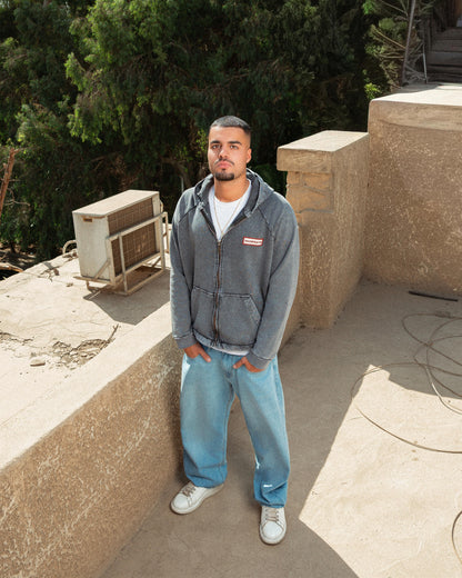 Light Grey Vintage Wash Zip-Up Hoodie