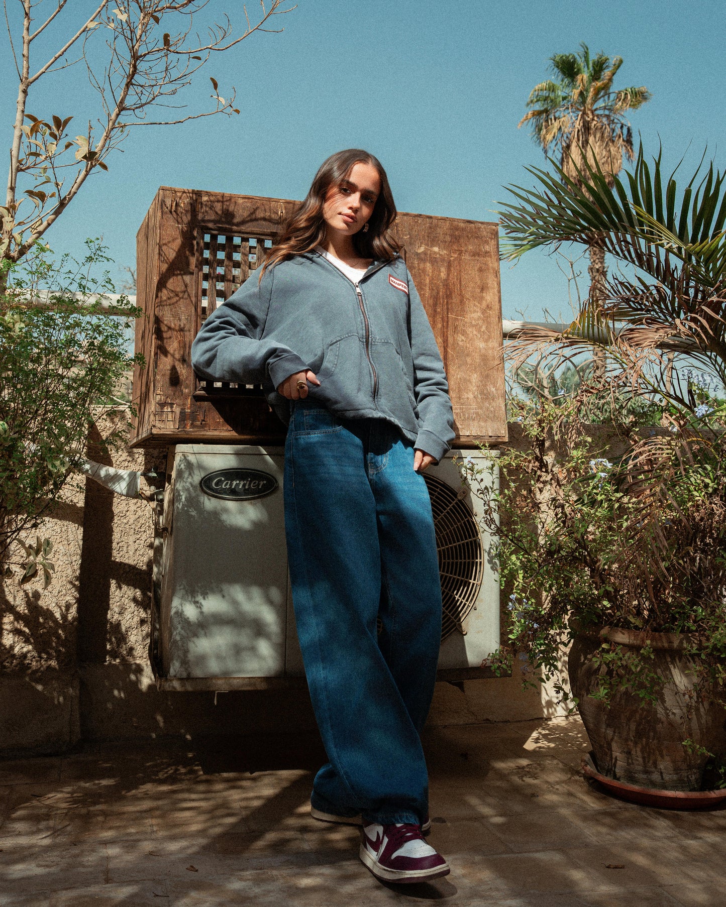 Mid-Wash Wide-Leg Denim Pants