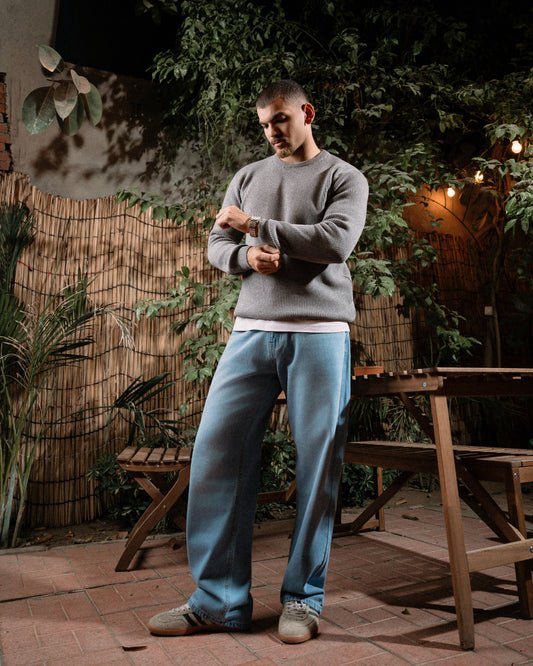 Grey Round Knitted Pullover