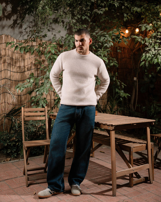 Dark Blue Wash Wide-Leg Denim Pants