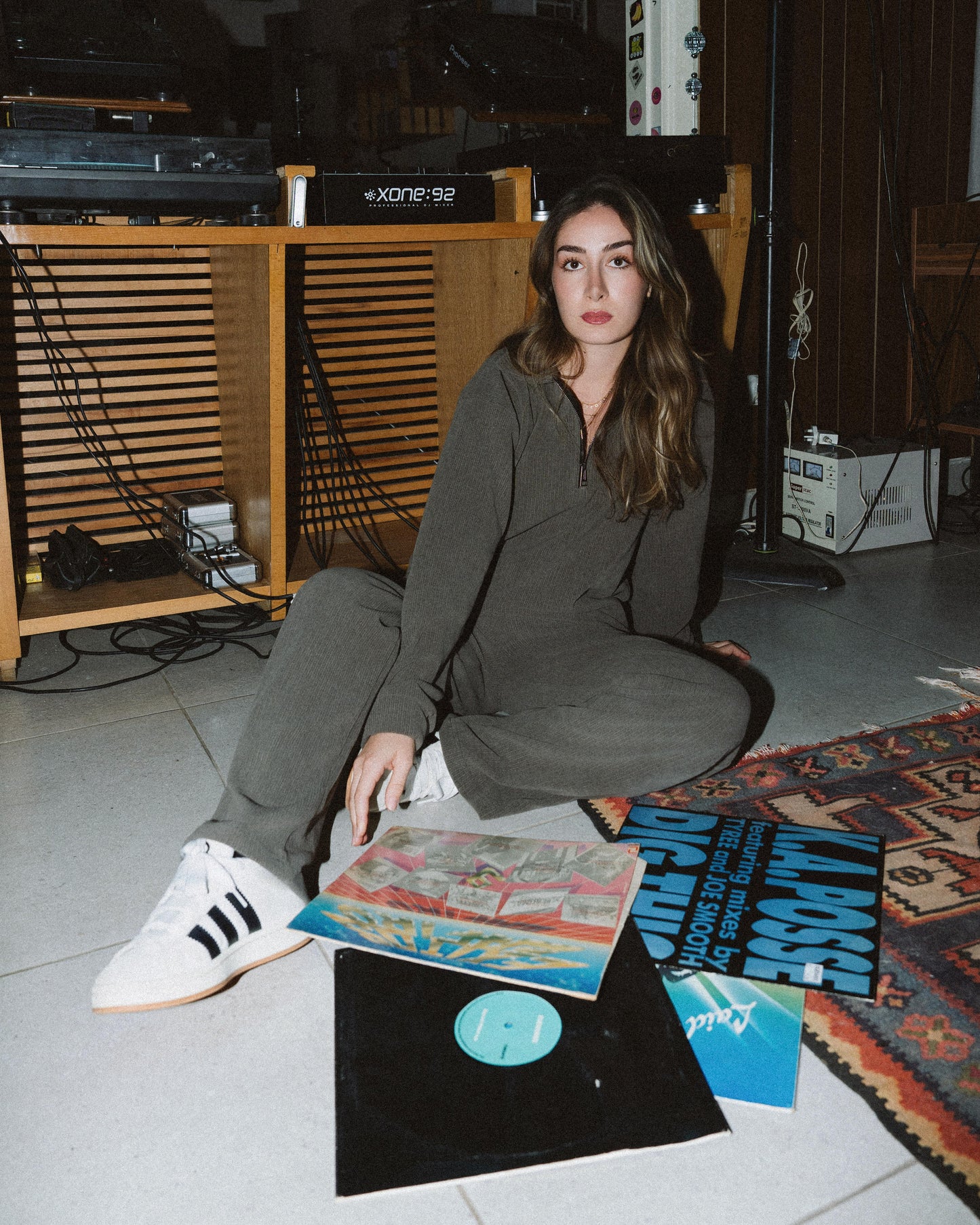 Womens Olive Ribbed Jacquard Sweatshirt