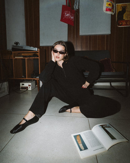 Womens Black Ribbed Jacquard Sweatshirt