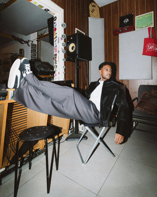 Mens Grey Pleated Wide-Leg Pants