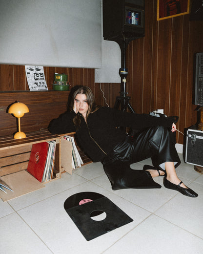 Black Wide-Leg Leather Pants